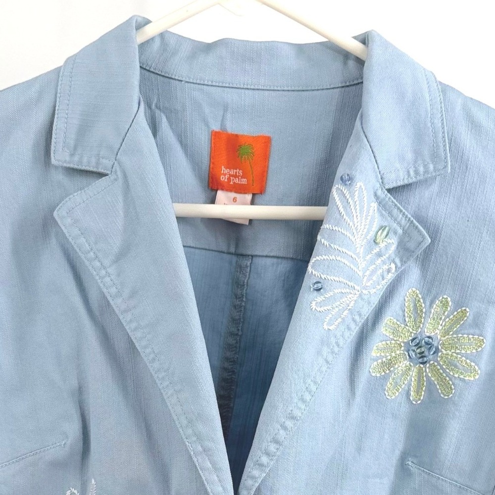 Hearts of Palm Blazer Womens 6 Blue Floral Embroidered Sequin Beaded Jacket